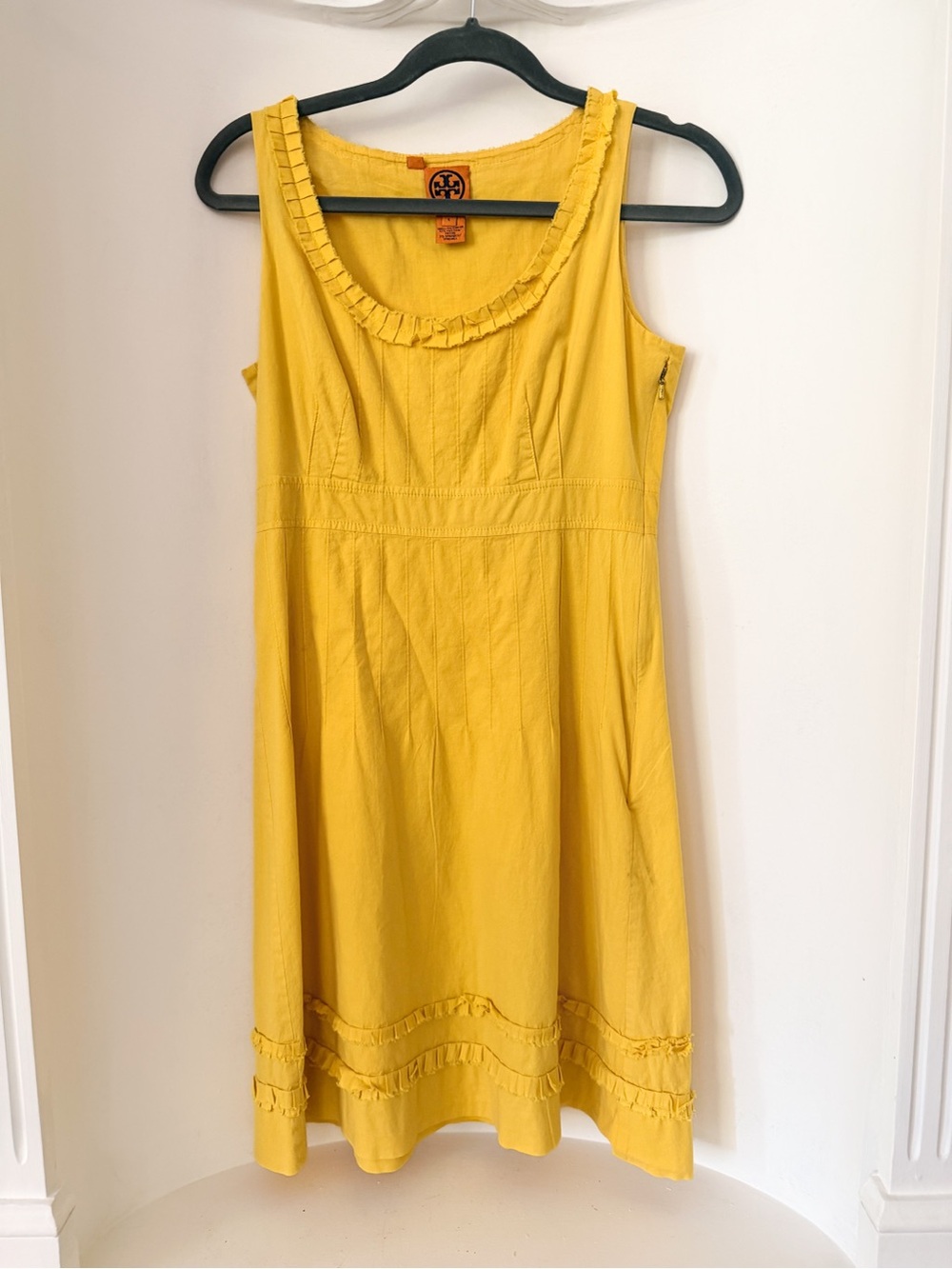 Tory Burch Sunflower Yellow Ruffle-Trim Sleeveless Dress